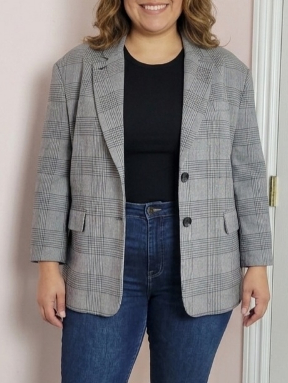 Zara Gray Plaid Oversized Blazer Jacket